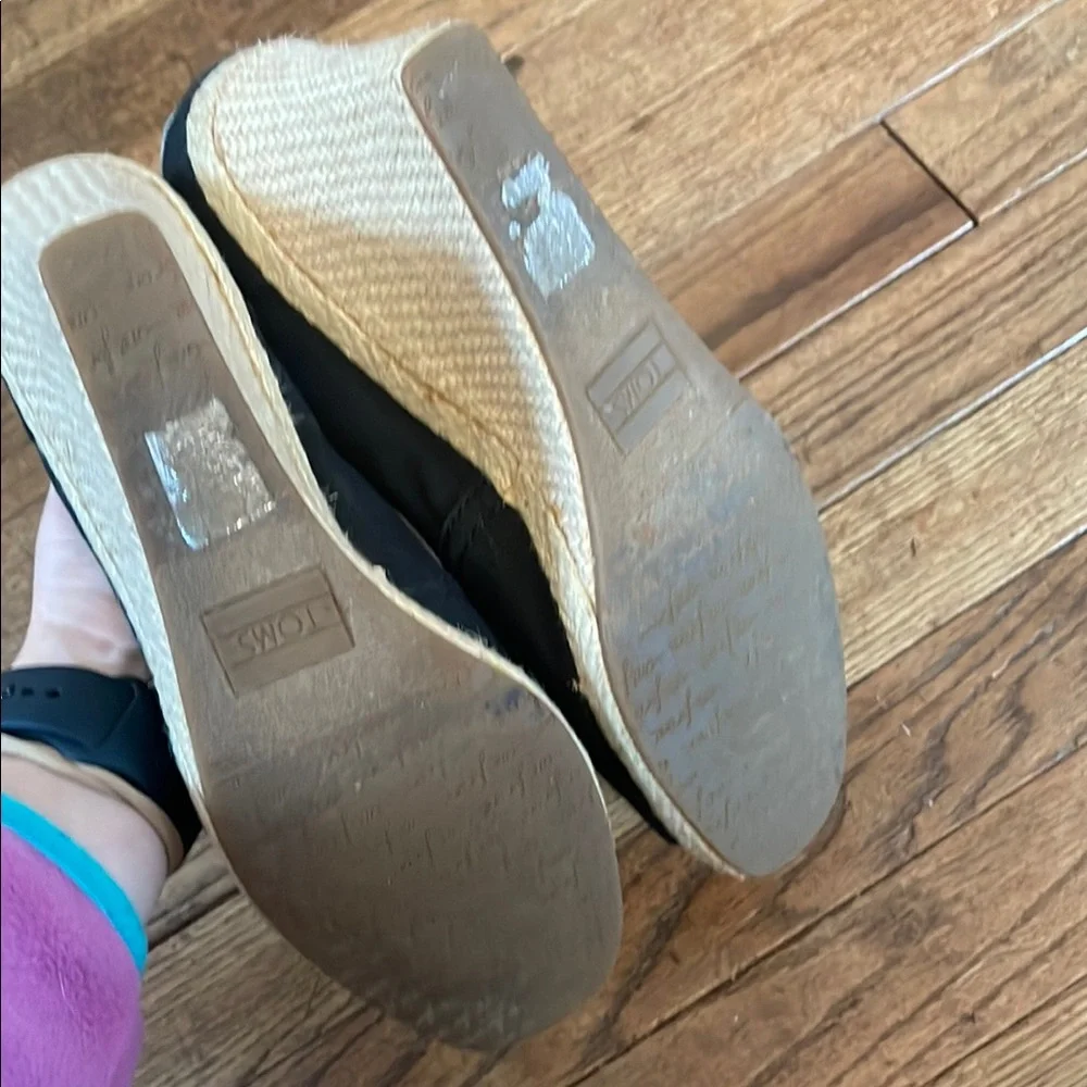 TOMS Black Wedge Espadrilles